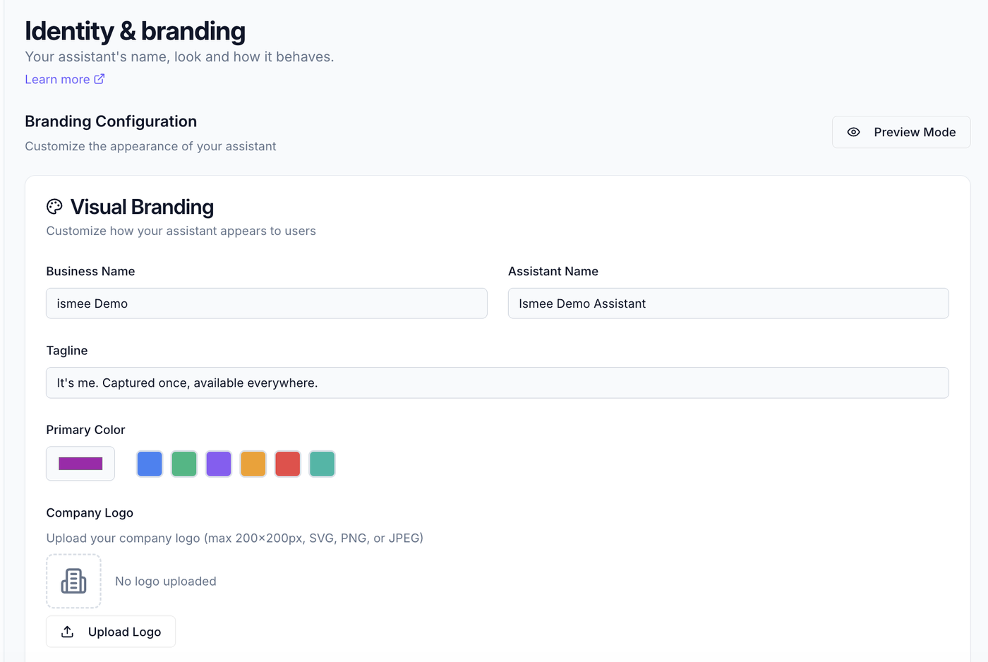 Identity and branding settings
