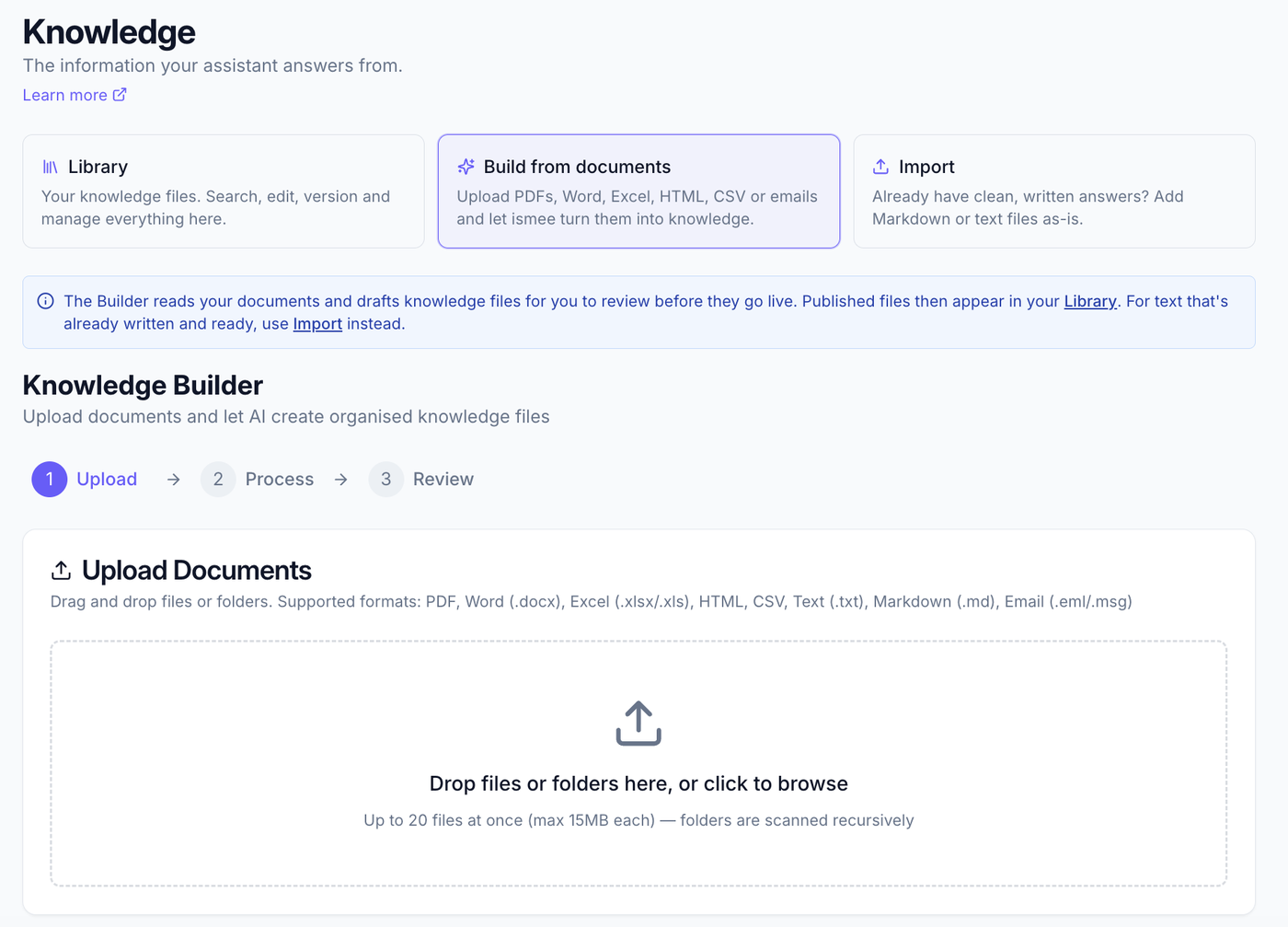 Build from documents: the upload step